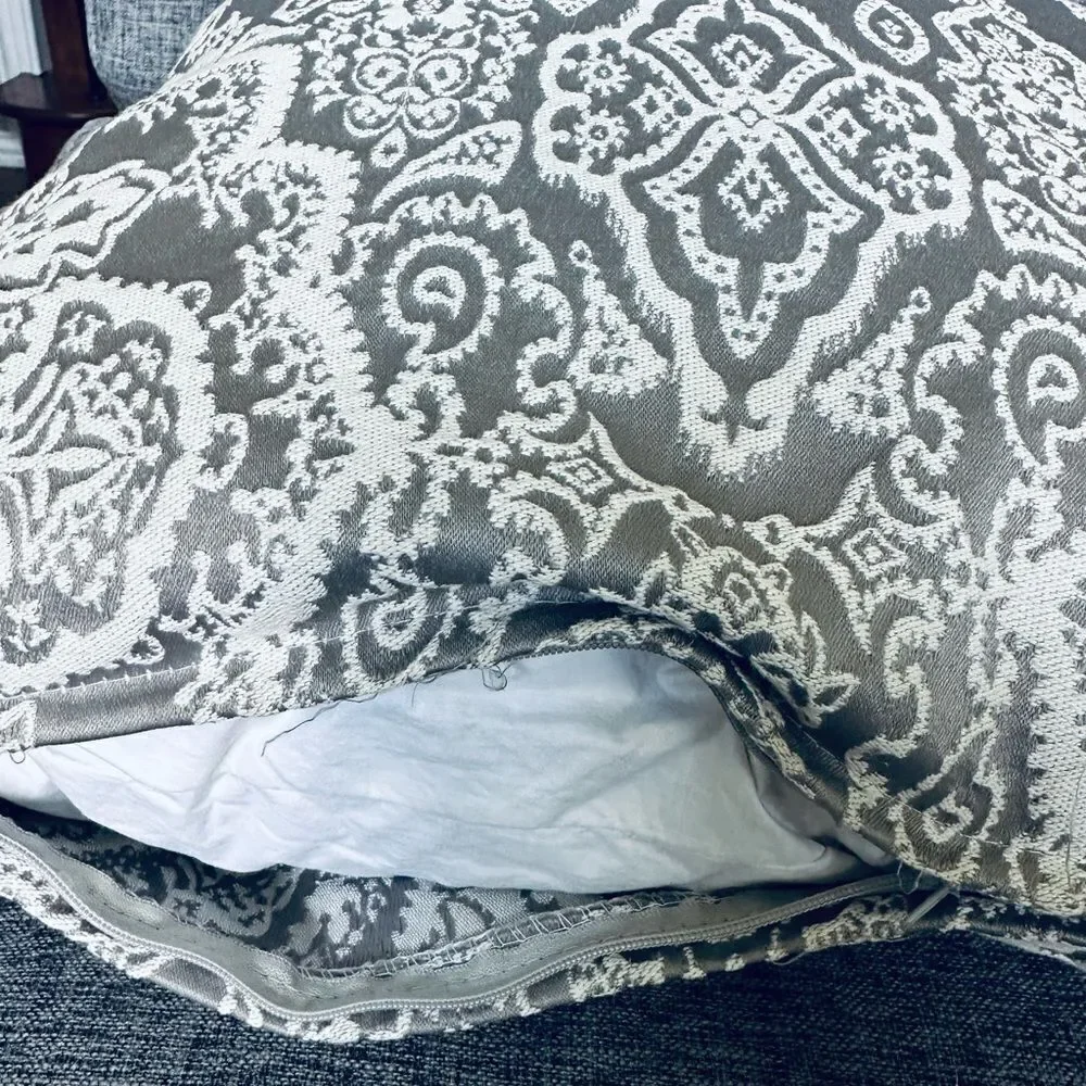 Gray White Silver Embroidered Throw Pillow